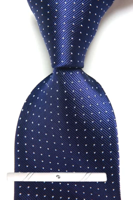 Nova gravata masculina clássica bolinhas azul branca tecido jacquard 100% seda - Imagem 1 de 4