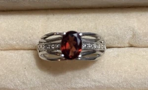 Sterling Silber Granat Edelstein Ring Größe 6 - Bild 1 von 9