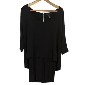 WHBM White House Black Market Tunic Small Black With Silvertone Back Zip Overlay - Picture 1 of 10