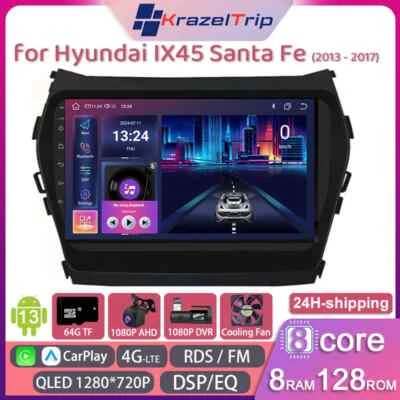 KRAZELTRIP 8 Core QLED Car Radio for Hyundai Ix45 Santa Fe 2013-2017 Carplay Android 4G DSP