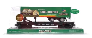 Menards 279-0425 O27 Exclusive Flatcar w/Steel Roofing Trailer MT/Box - Picture 1 of 1