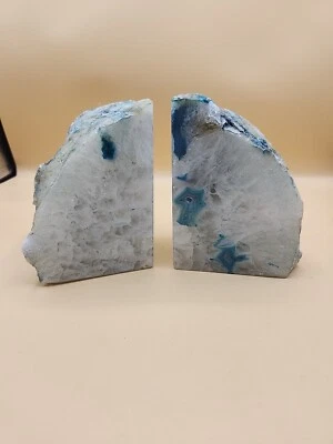 Blue Agate Stone Bookends Made In Brazil 5in Tall Polished  - Image 1 of 4