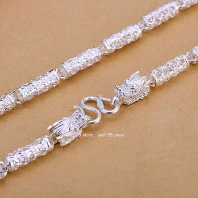Collar Cabeza de Dragón Nube Propicia Cadena Plata Fina Pura 999 Hombres Mujeres 6mm Foto 1 de 4
