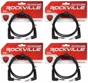 4 Rockville RCTR103RR-B 3' Black 1/4" TRS Right Angle to Same Cable 100% Copper - Picture 1 of 2