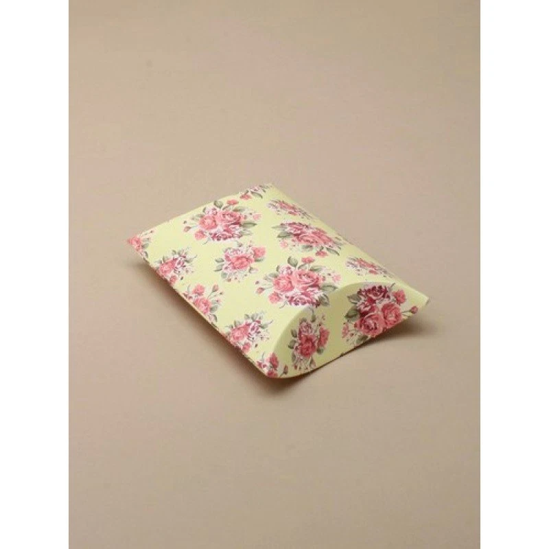 NEW Cream yellow with pink floral print 8.8x7.5x3cm pack 12 favour gift box cake - Image 1 of 2