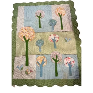 Pottery Barn Kids Tree Owl Embroidered Quilt 2010 78 x 61 FLAWED - Picture 1 of 14