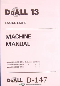 Doall 13 LD 1320, 40 60 Engine Lathe Operations and Mainteanance Manual 1992 - Picture 1 of 3