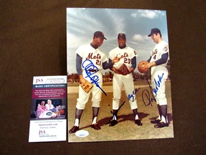 TOMMIE AGEE CLEON JONES RON SWOBODA 1969 WSC NY METS OF'ER SIGNED AUTO PHOTO JSA - Picture 1 of 3