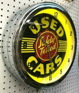 16" Safety Tested USED CARS Sign Neon Clock - Picture 1 of 2