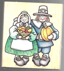 Gummi Stampede Thanksgiving Paar A1438H 3 x 3 1/2 gebrauchte Gummistempel - Bild 1 von 8