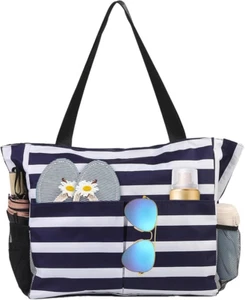 Large Beach Bag for Women, Waterproof Beach Tote Bag with Zipper, Reusable Groce - Picture 1 of 12