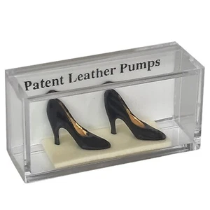 Miniature Patent Leather Pumps Black High Heel Shoes Display Box Salesman Sample - Picture 1 of 3