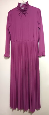 Vestido Plisado Malva De Colección Años 70 Tejido Disco Púrpura Acordeón Plisado Maxi Plus XL Foto 1 de 4