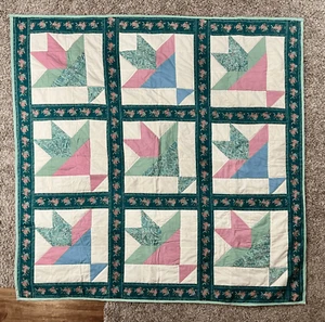 Vintage 90s Hand Quilted Multi Colored Rose Border Paisley Print Blanket Throw - Picture 1 of 10