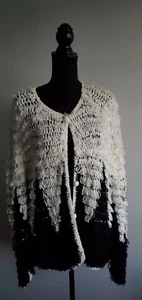 Vtg Womens Rochelle California Black/White Curly Loop Knit Sweater/Cardigan Sz L - Picture 1 of 6