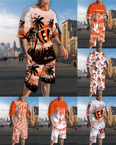 Cincinnati Bengals Men's Hawaiian Tops Running Board Shorts Loose 2PCS Outfit Cover