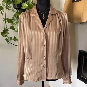 Vtg 80s 90s Chaus Gold Striped Blouse - Size 10 - Picture 1 of 8