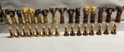 HAND PAINTED AFRICAN ANIMAL CHESS SET~ CERAMIC ~ NEW ~ NO BOARD / NO BOX - Image 1 of 4