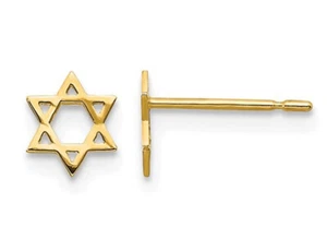 14K Yellow Gold Star of David Post Earrings - Picture 1 of 4