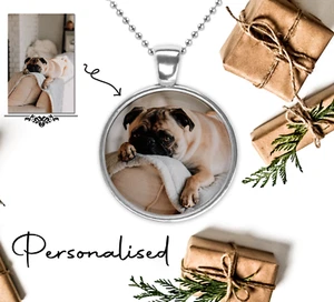 Personalisierte Halskette doppelseitig individuell bedruckt Foto Text Kunstwerk Anhänger - Bild 1 von 3