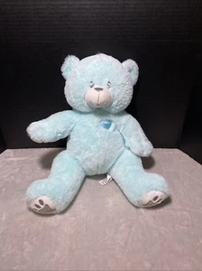 The Bear Factory 2001 Plush Blue Teddy Sewn Eyes Gray Nose Satin Heart 15" Lovey - Picture 1 of 6