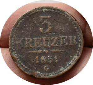Habsburg coin Franz Joseph 3 Kreuzer 1851 G Nagybánya,Baia Mare, Rare! - Picture 1 of 2
