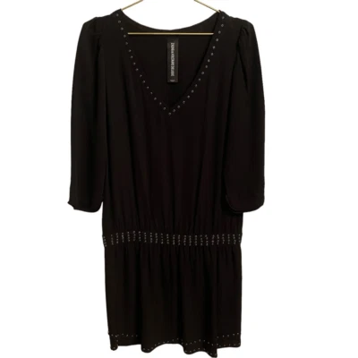 Zadig & Voltaire Deluxe Black Silk Studded V Neck Dress Size MED - Image 1 of 4