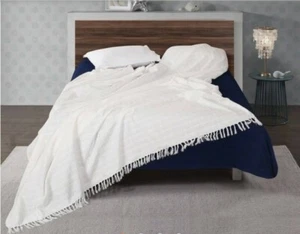 Hochwertige Baumwolle gewebt Latten Überwurf, King Size - Elfenbein 100x110" Baumwolle - Bild 1 von 6