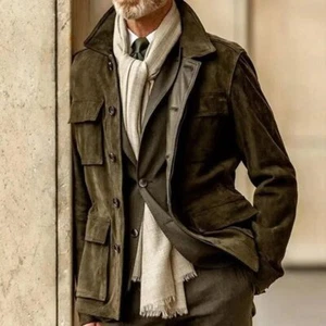 Winter Warm S-3XL Casual Long Sleeve Turn-down Collar Jackets Mens Fall Vintage - Picture 1 of 37