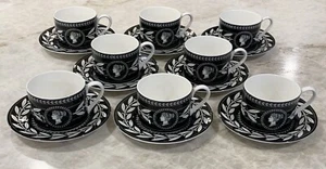 8 Victoria & Beale Olympia Black Cups & Saucers Tea Coffee Porcelain Casual EUC - Picture 1 of 9