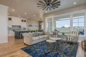 EORC Hand-Knotted Wool & Bamboo Silk Blue Floral Modern Classic New Rug - Picture 1 of 5