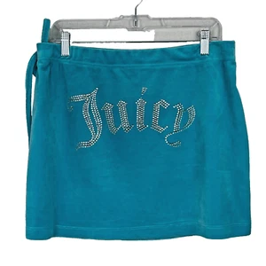 Juicy Couture Mini Skirt Womens XL Blue Velour Velvet Faux Wrap Y2K Rhinestones - Picture 1 of 7