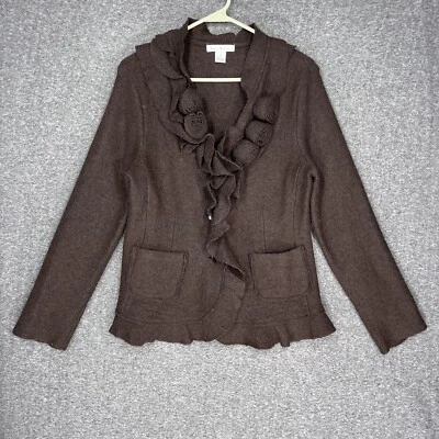 Cárdigan de Lana Susan Bristol Marrón Rosa Volantes Para Mujer’s M Suéter Chaqueta Blazer Foto 1 de 4