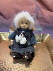 Vintage Bisque & Cloth Doll with Skis. Knit Hat  7".