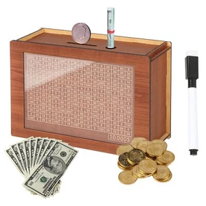 10000 Savings Challenge Box Cash Vault Wooden Savings Box Cash Saver Box Coin - Picture 1 of 7