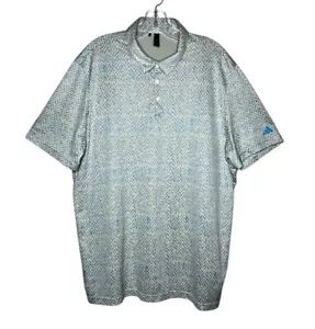 Adidas Shirt Polo Mens XXL Blue Yellow Performance Stretch Geometric AOP Golf - Picture 1 of 12