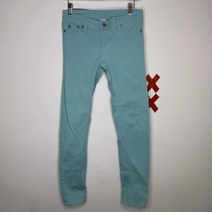 Y2K BLUE ASPHALT Aqua Blue Tapered Jeans Indie Fairy Skater skinny boho  XS / S - Picture 1 of 7