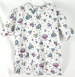 Barco Women Scrub Top Size Small Hearts Multi Color Short Sleeve V Neck Medical - Picture 1 of 7
