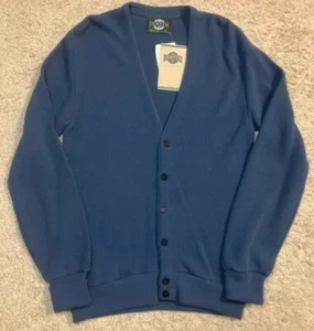 Vintage Jantzen Sweater Mens Small Blue V Neck Cardigan Acrylic Made in USA - Picture 1 of 11