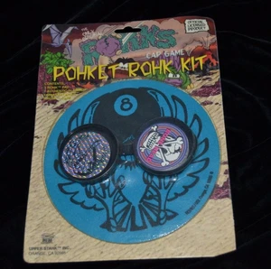 90's Pogs UPPER STAHK Kit Bone Head 8 Ball Pad Slammer 5 Caps Container NIP Vtg - Picture 1 of 2
