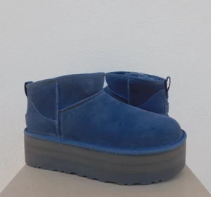 UGG EVE BLUE SUEDE CLASSIC ULTRA MINI 2" PLATFORM ANKLE BOOTS, US 7/ EUR 38 ~NIB - Picture 1 of 8