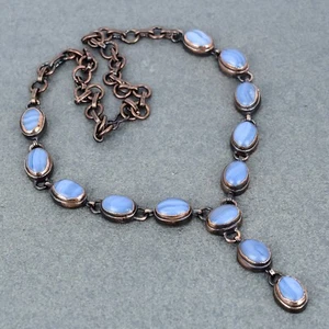 Womens day Deal Copper Blue Lace Agate Gemstone Chain Electroformed New Necklace - Picture 1 of 6