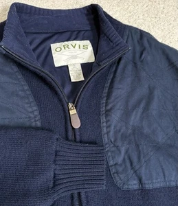 Orvis Jacket Mens Large Blue 100% Wool Full Zip Outdoor Hunting Shoulder Patches - Picture 1 of 16