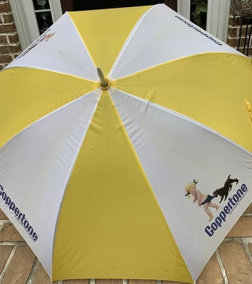 Coppertone Umbrella Vtg Promotional Piece Yellow & White Stripe With Iconic Logo - Image 1 of 4
