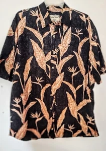 Cooke Street Shirt Mens XL Brown Floral on charcoal gray Hawaiian Button Up - Picture 1 of 2