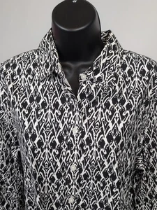 Camisa Ikat Tribal Botón Elástico Sin Hierro Para Mujer Chico Negra Blanca Talla 1 Usada en Excelente Condición - Imagen 1 de 7