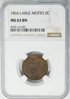 1864 Two Cent 2C Large Motto MS63 NGC 950077-6 - Image 1 of 3
