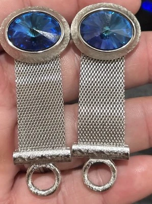 Gemelos vintage Dante tono plata malla y preciosos diamantes de imitación azul Rivoli Foto 1 de 4