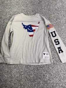 Under Armour Shirt Youth Small White Project Rock USA Long Sleeve Patriotic FLAG - Picture 1 of 8