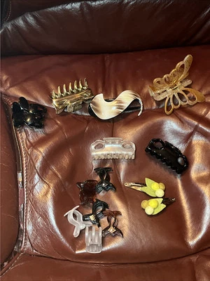 Lot Of 14 Vintage Plastic & Fabric Hair Accessories Claw Clips Barrettes Euro - Image 1 of 4